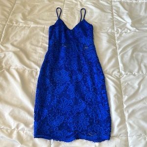 Blue lace spaghetti strap bodycon dress from A’gaci. Size Small.